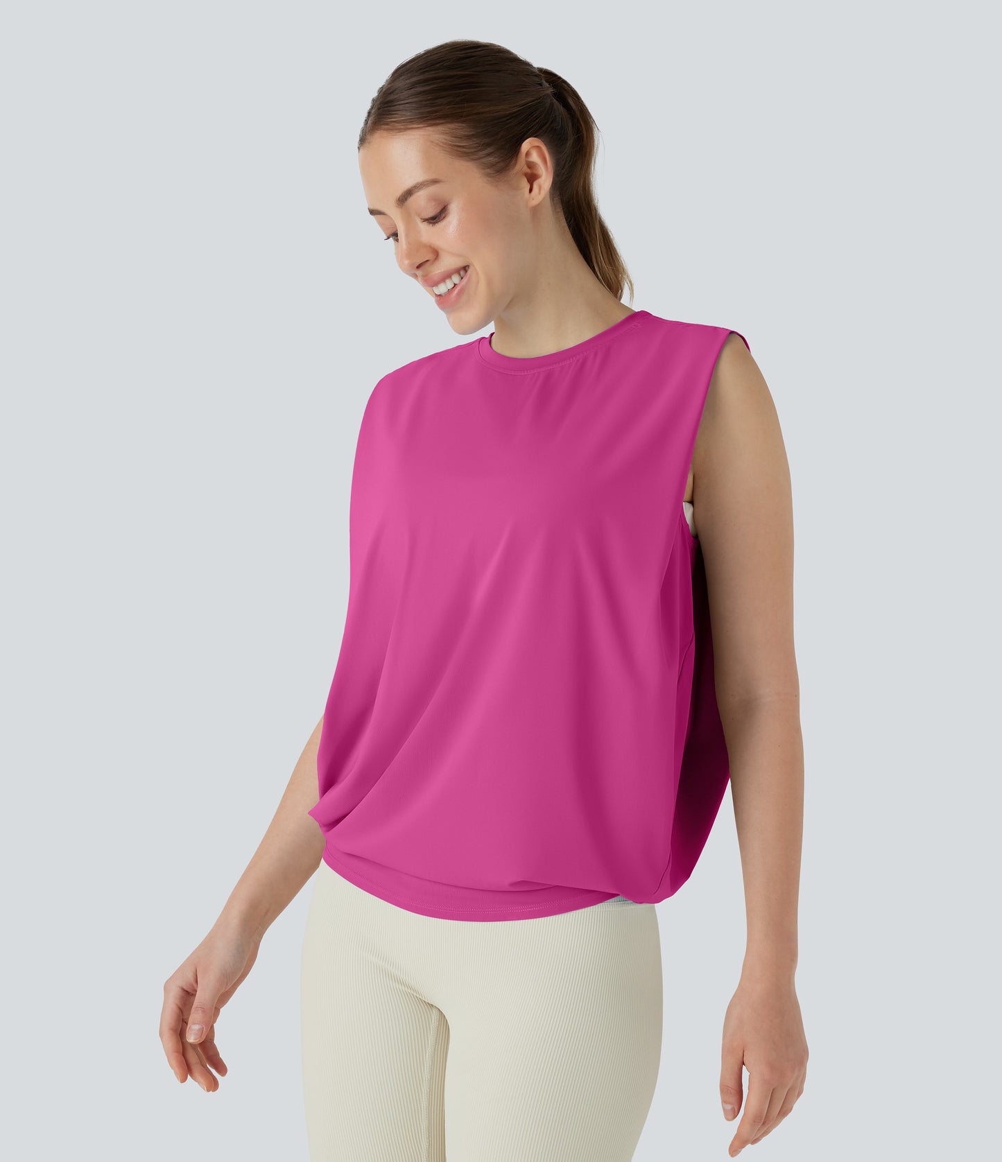 Aitana - Camiseta de yoga de cuello redondo fruncido con tacto fresco