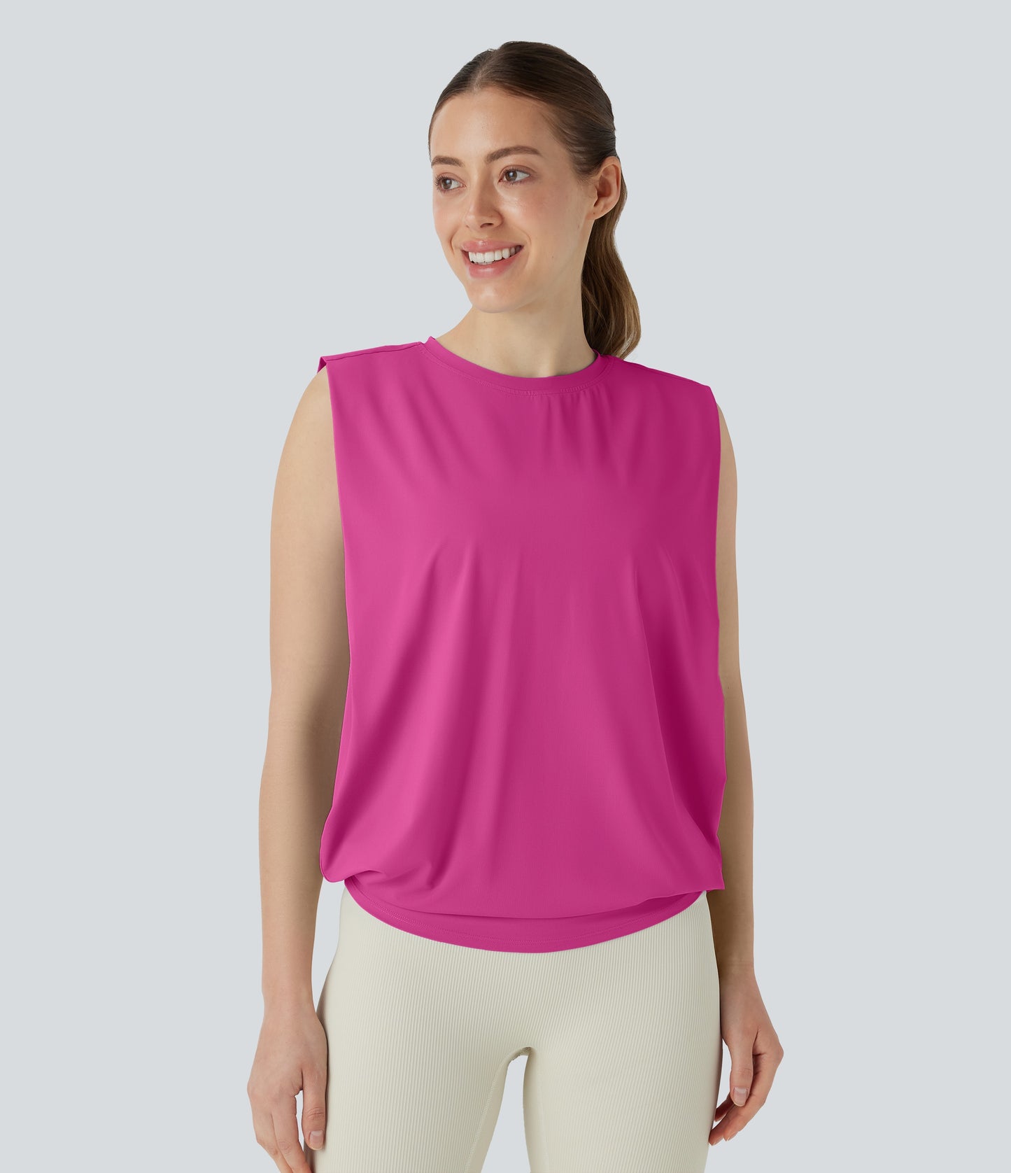 Aitana - Camiseta de yoga de cuello redondo fruncido con tacto fresco