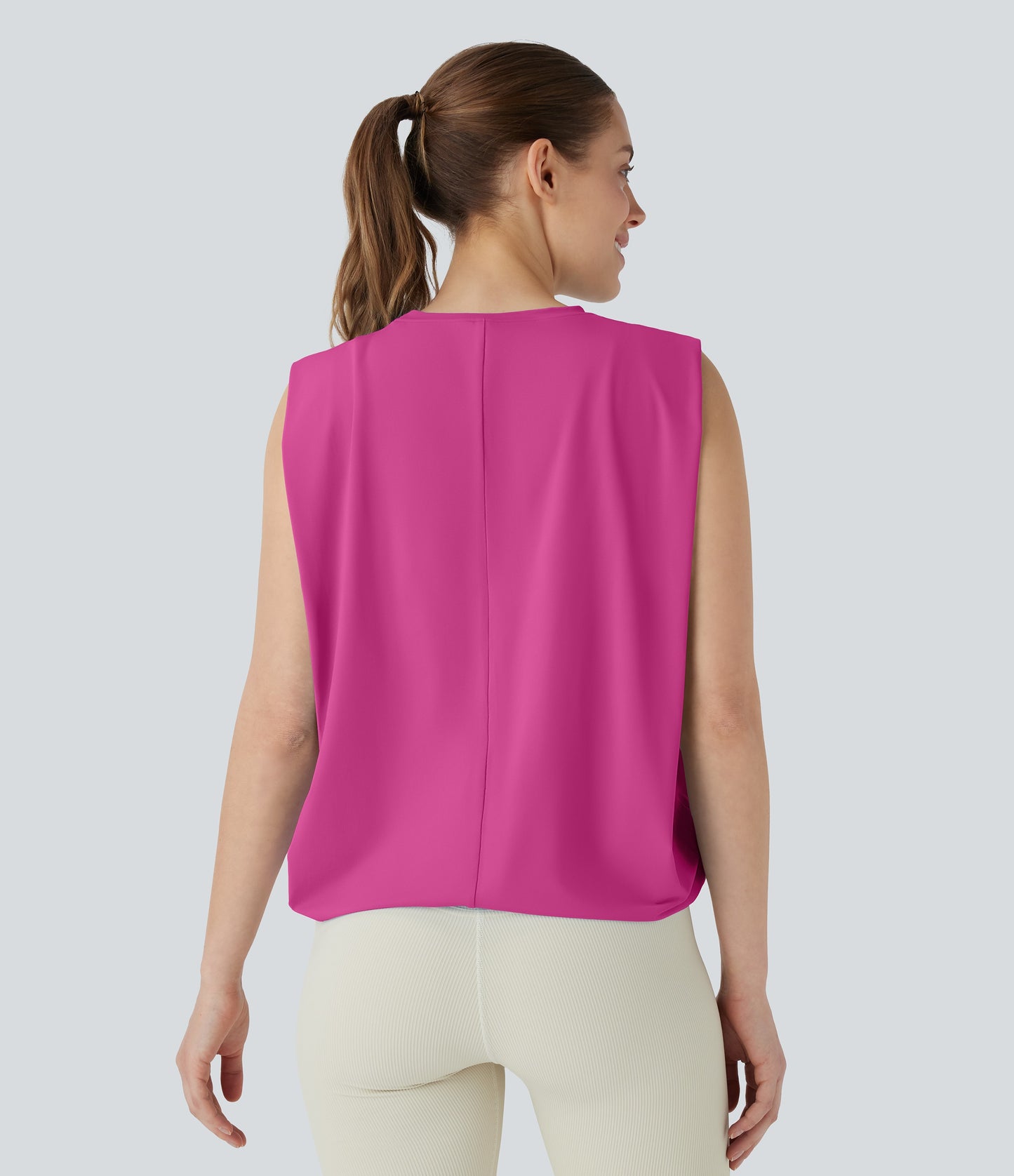 Aitana - Camiseta de yoga de cuello redondo fruncido con tacto fresco