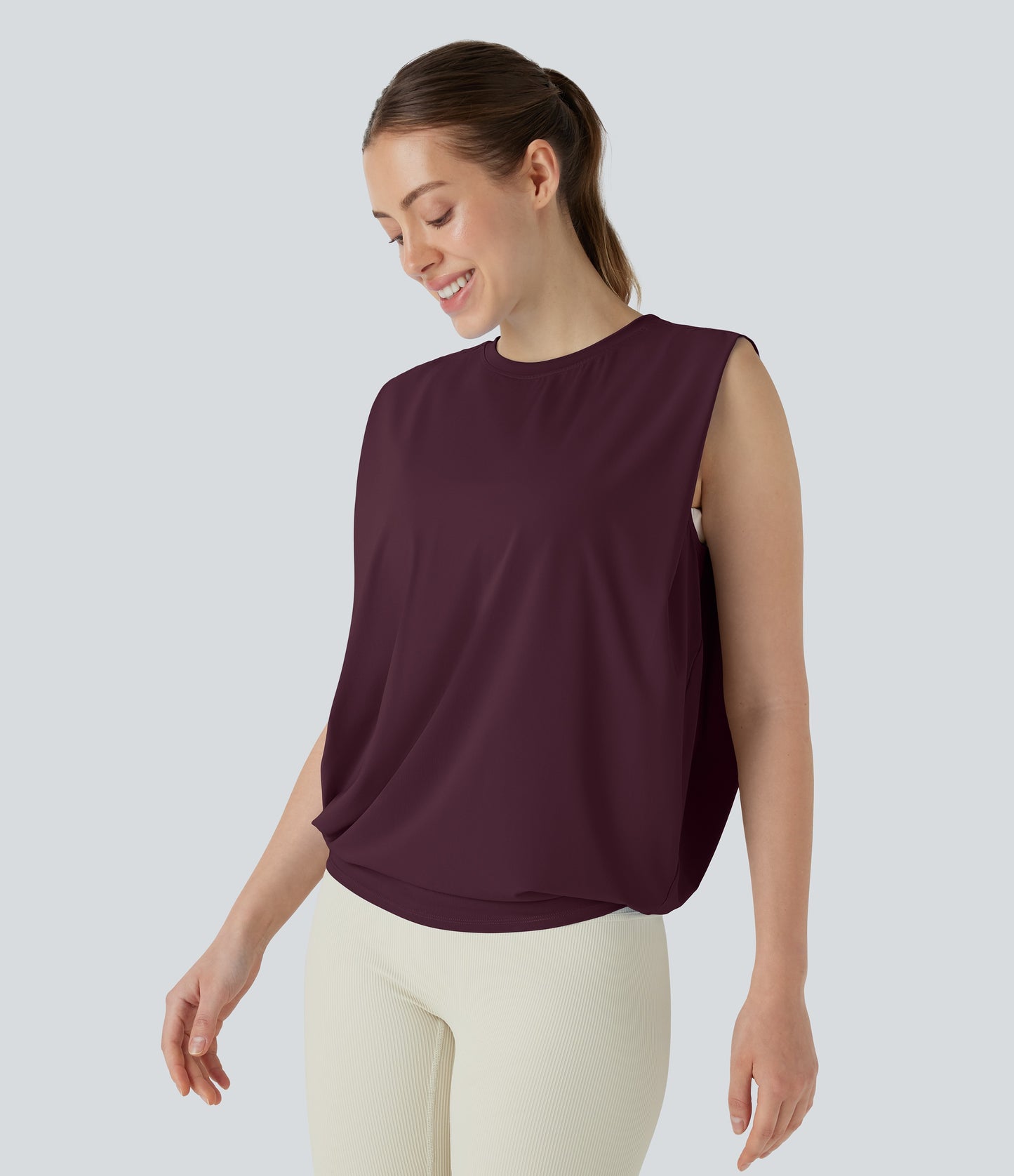 Aitana - Camiseta de yoga de cuello redondo fruncido con tacto fresco