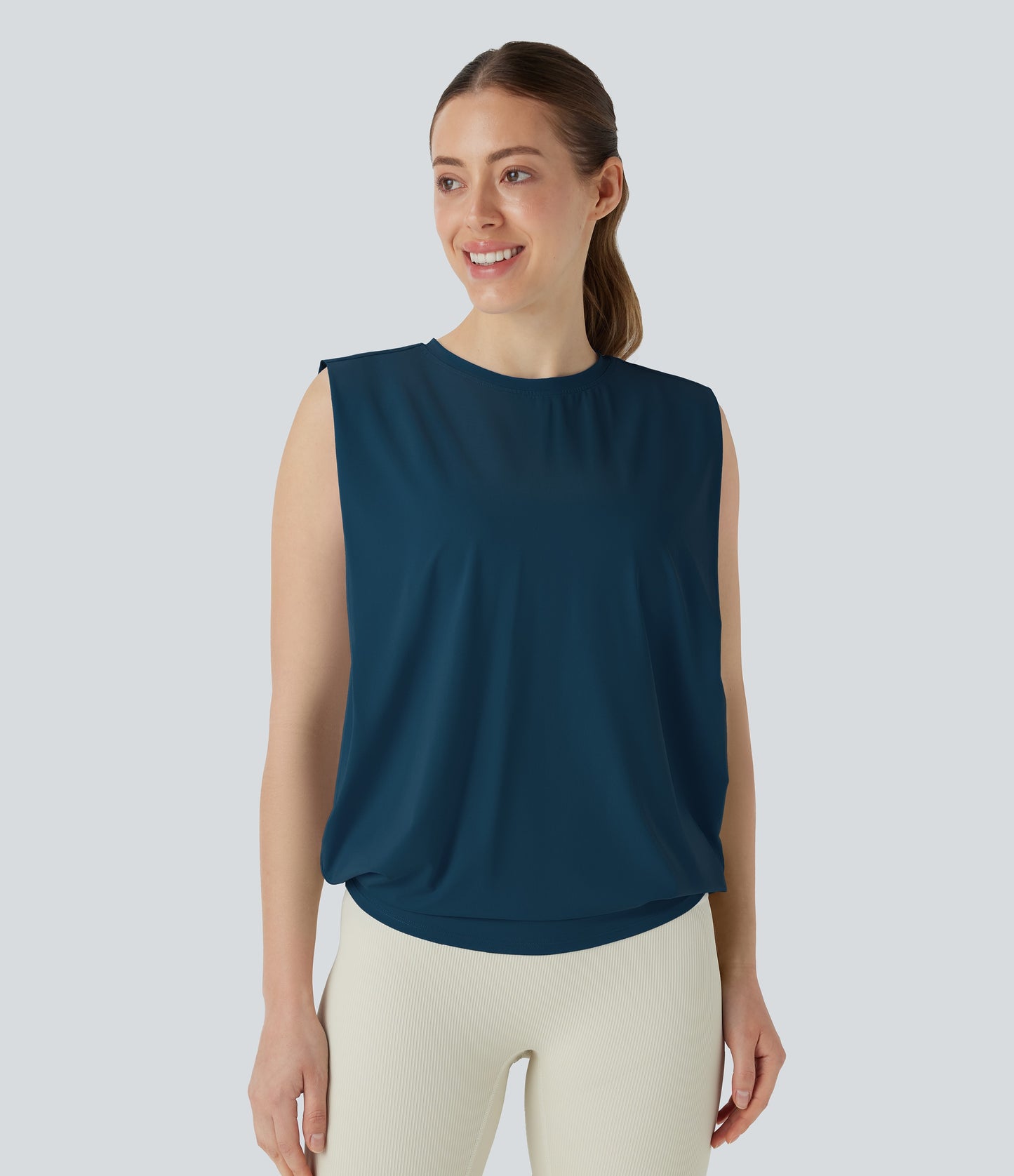 Aitana - Camiseta de yoga de cuello redondo fruncido con tacto fresco