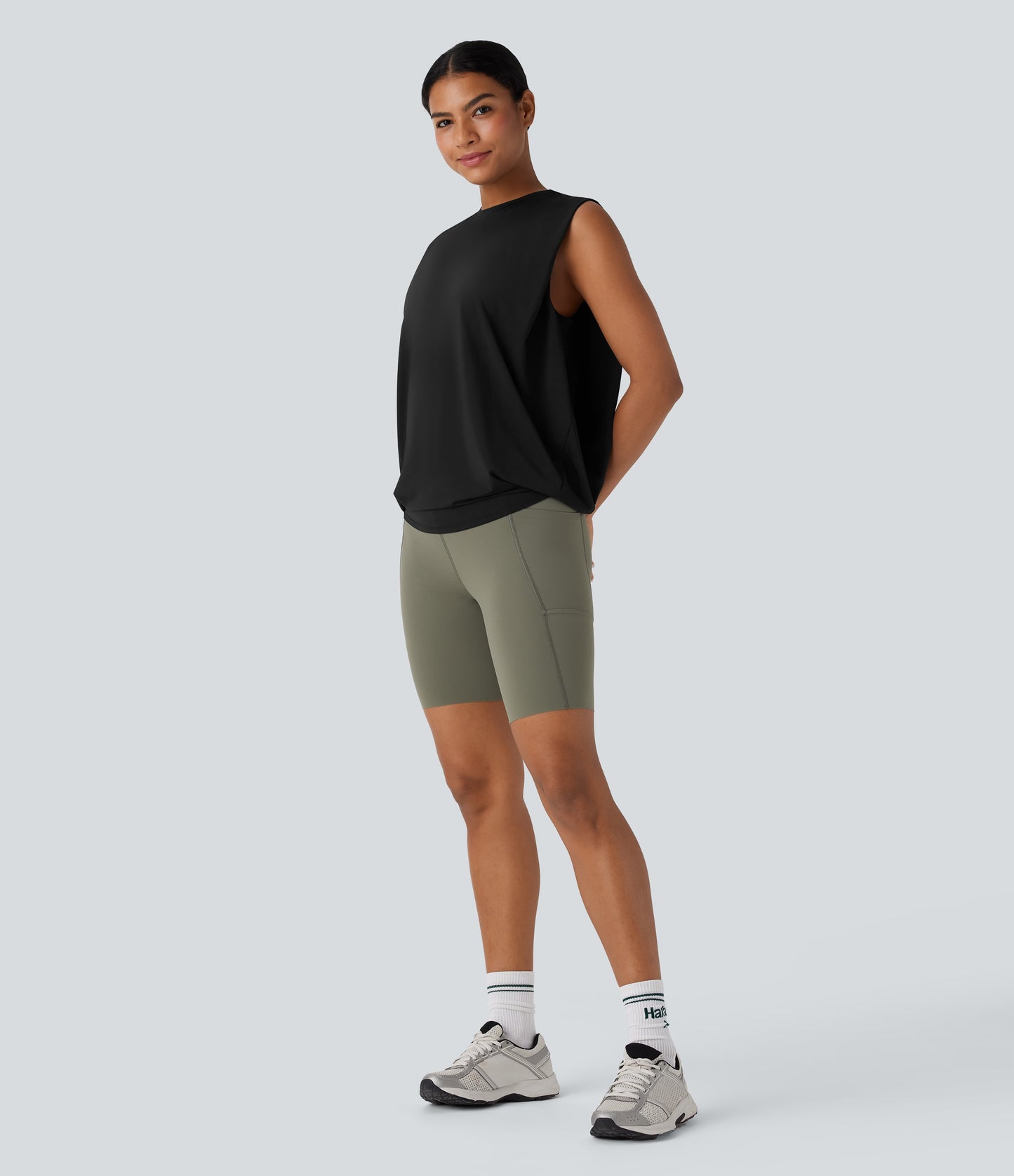 Aitana - Camiseta de yoga de cuello redondo fruncido con tacto fresco