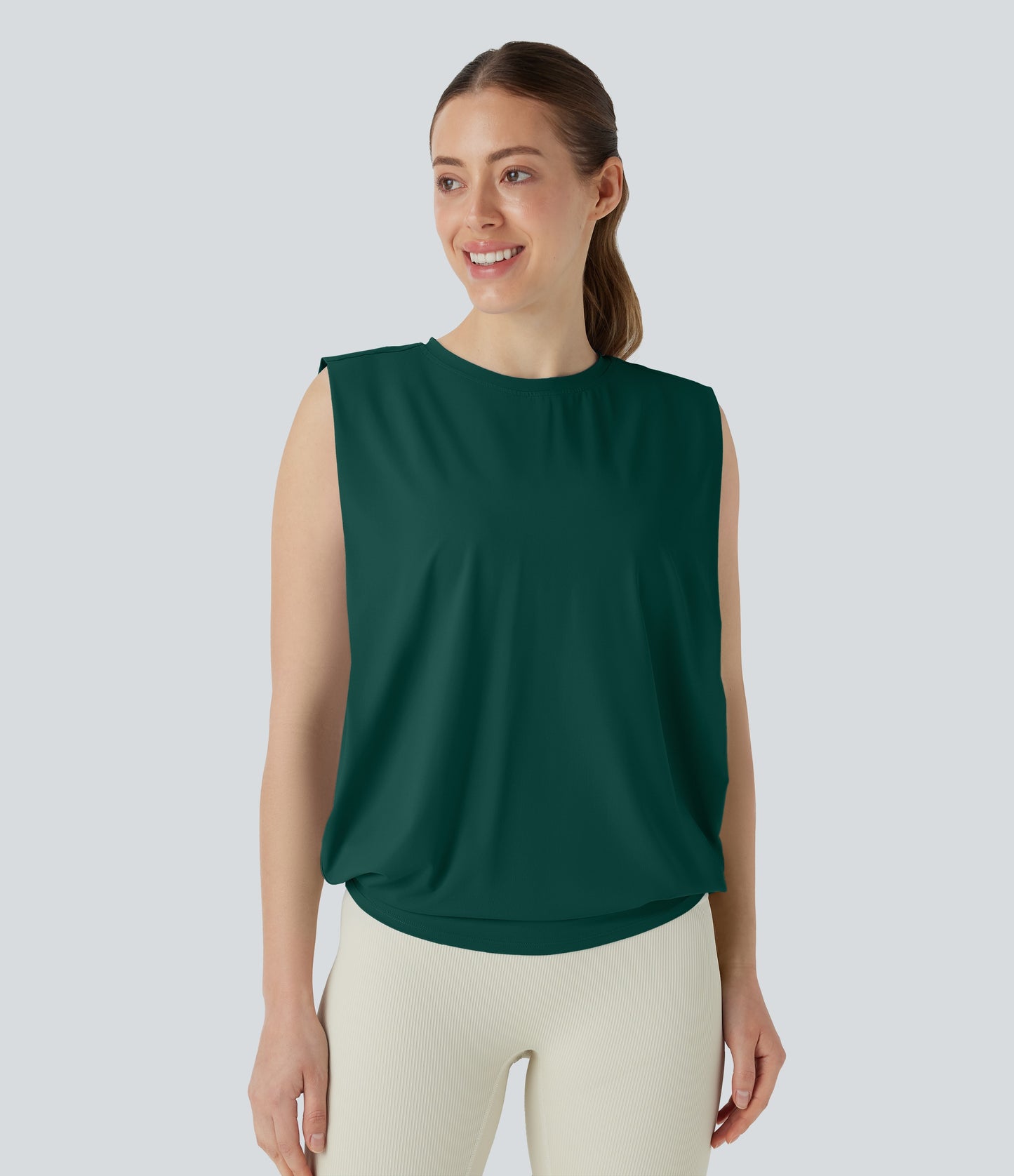 Aitana - Camiseta de yoga de cuello redondo fruncido con tacto fresco