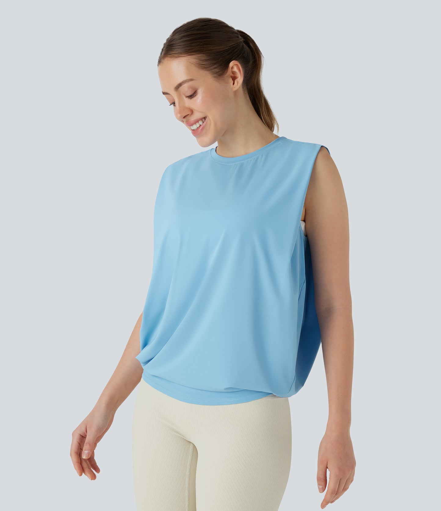 Aitana - Camiseta de yoga de cuello redondo fruncido con tacto fresco