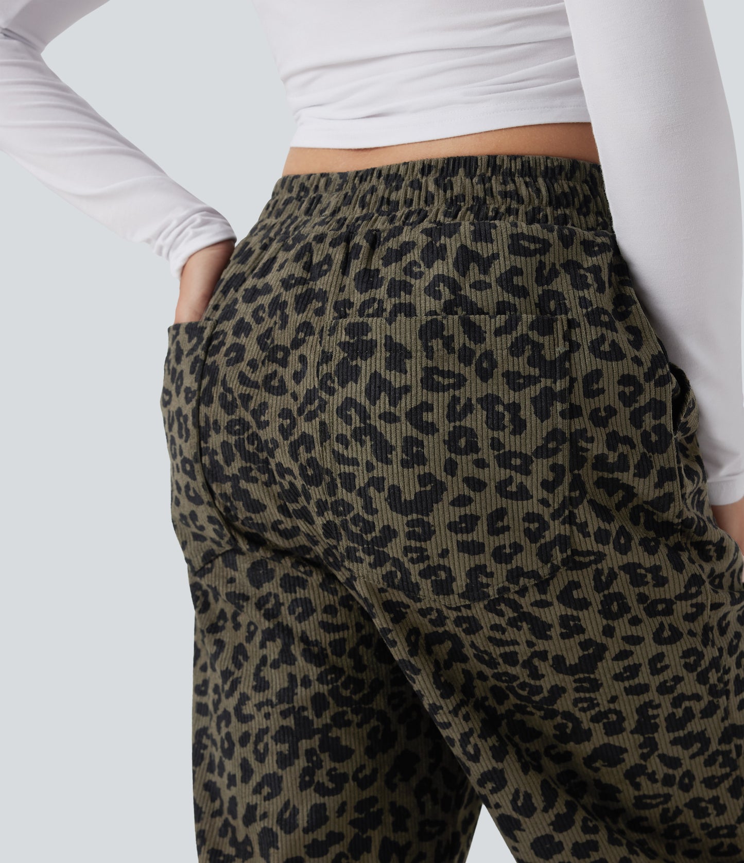 Mery - Pantalones de pana holgados con estampado de leopardo y cintura alta