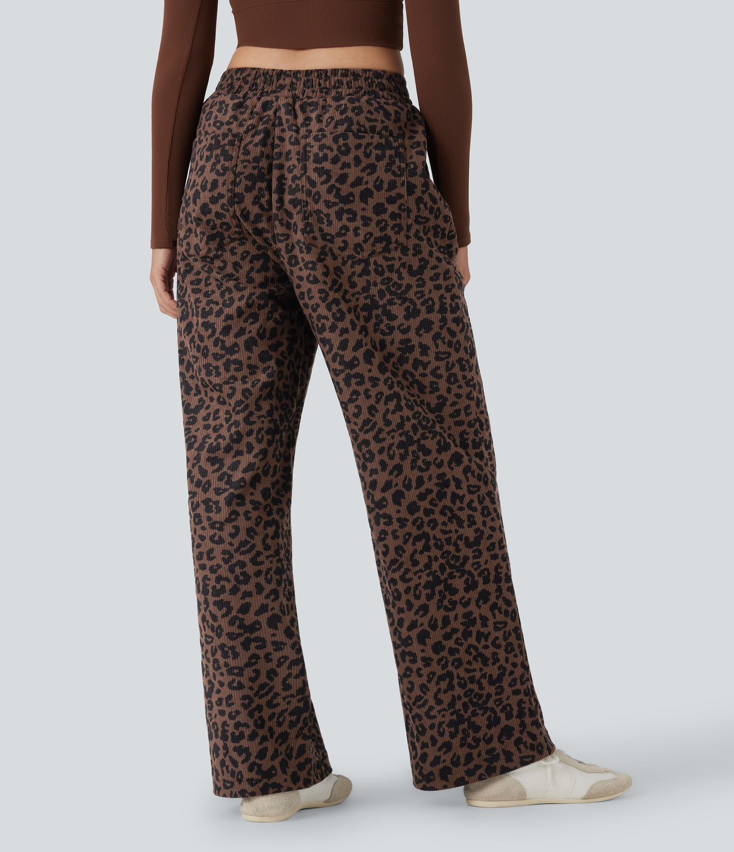 Mery - Pantalones de pana holgados con estampado de leopardo y cintura alta