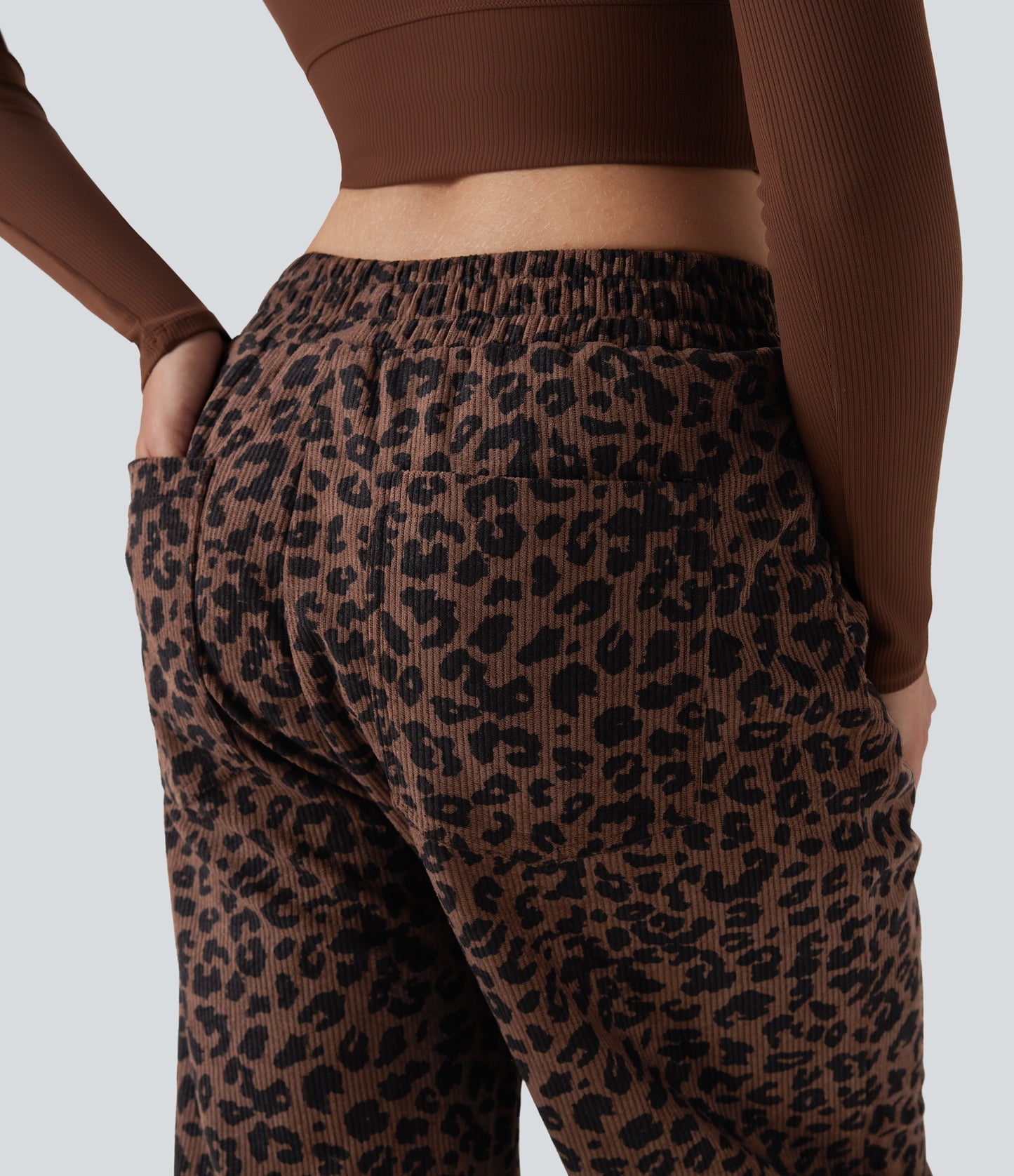 Mery - Pantalones de pana holgados con estampado de leopardo y cintura alta
