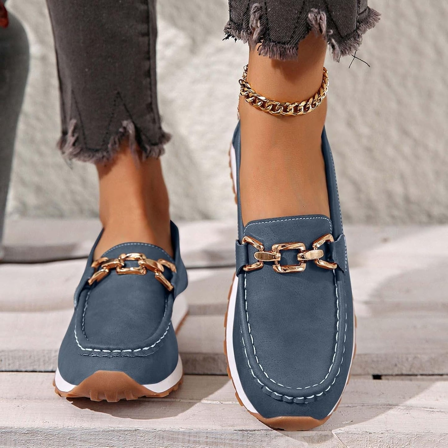 Mocasines mujer suela plana con hebilla