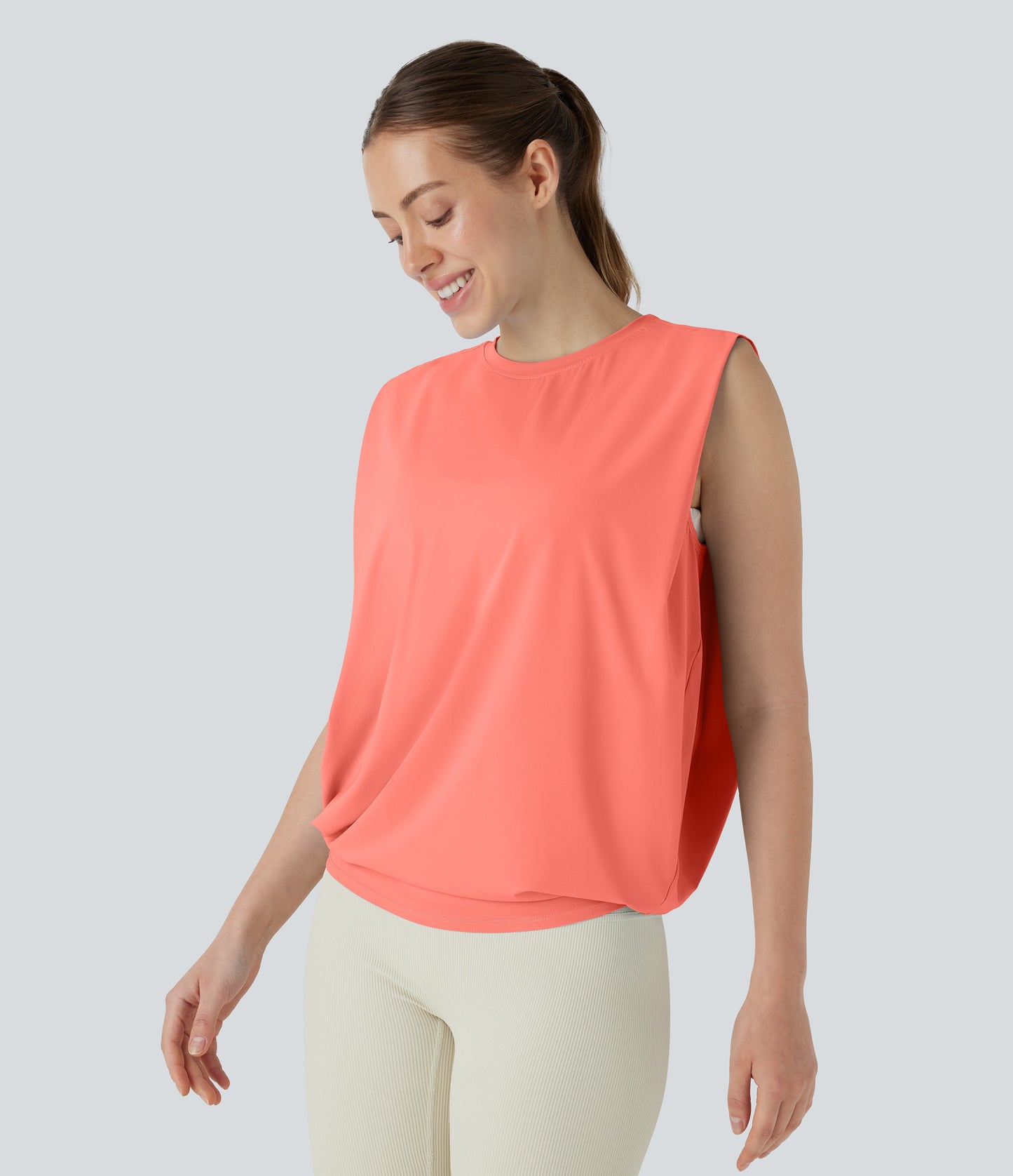 Aitana - Camiseta de yoga de cuello redondo fruncido con tacto fresco