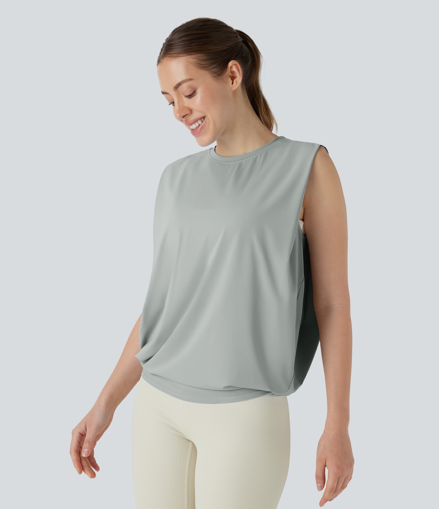 Aitana - Camiseta de yoga de cuello redondo fruncido con tacto fresco