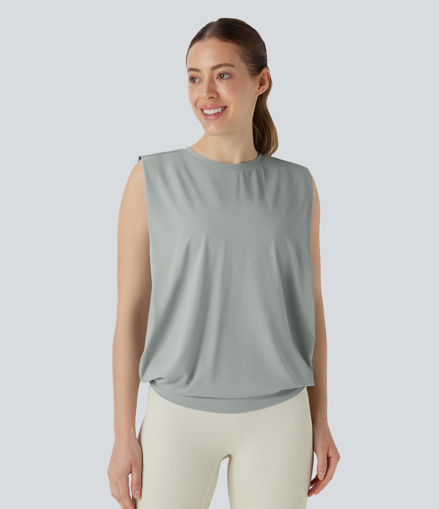 Aitana - Camiseta de yoga de cuello redondo fruncido con tacto fresco