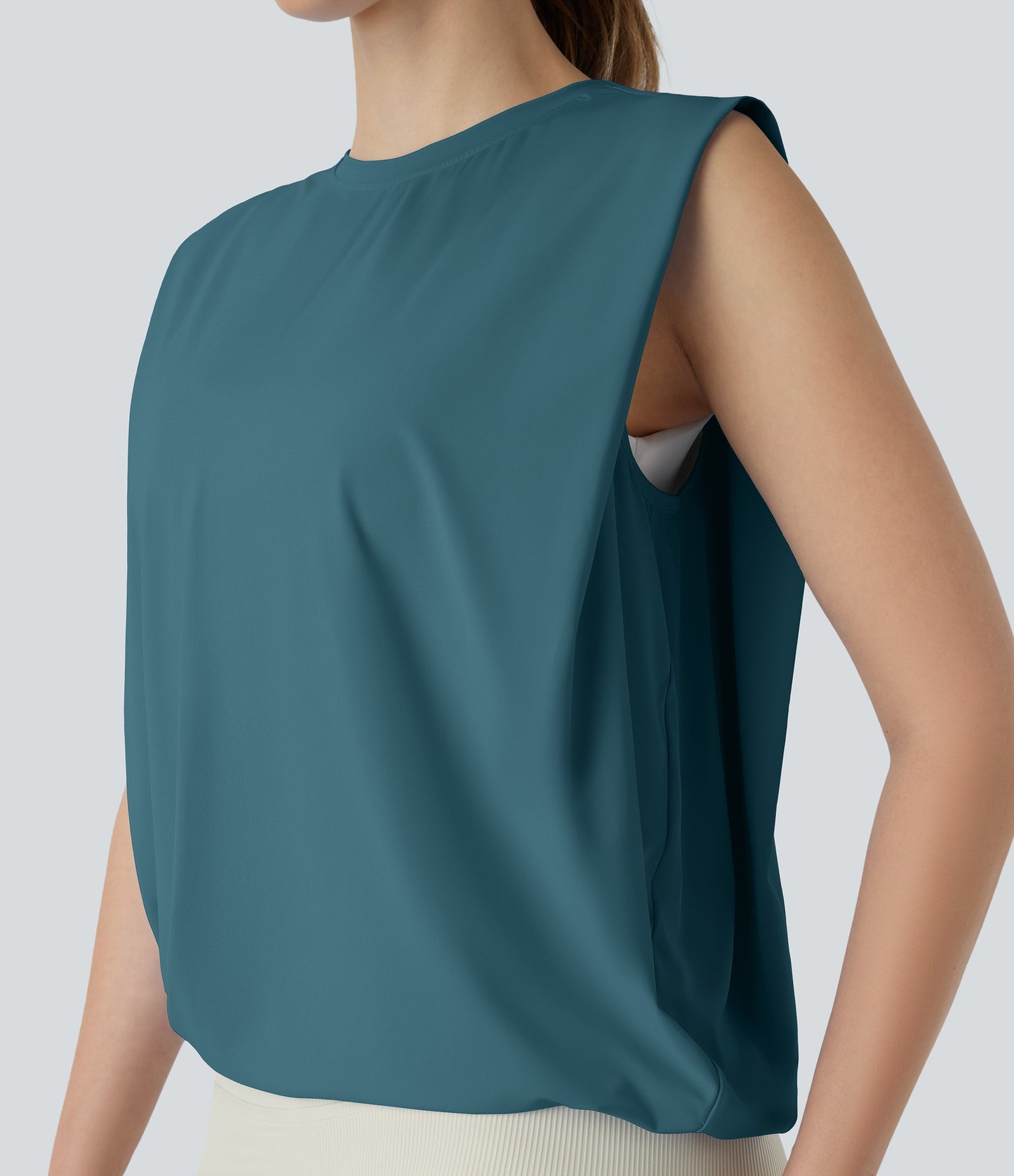 Aitana - Camiseta de yoga de cuello redondo fruncido con tacto fresco