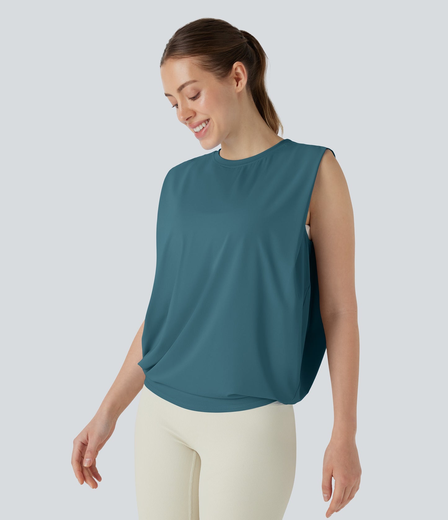 Aitana - Camiseta de yoga de cuello redondo fruncido con tacto fresco