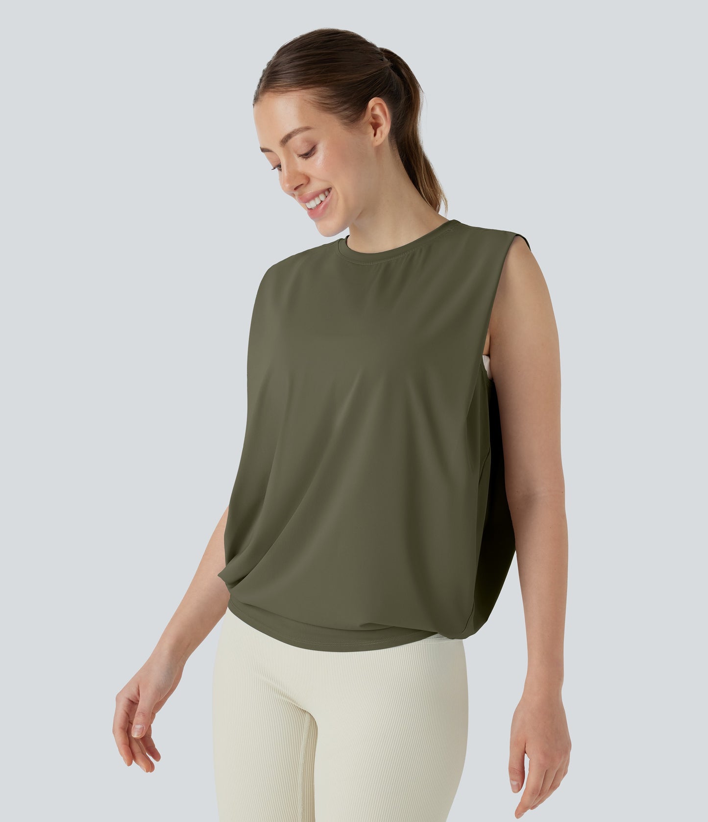 Aitana - Camiseta de yoga de cuello redondo fruncido con tacto fresco