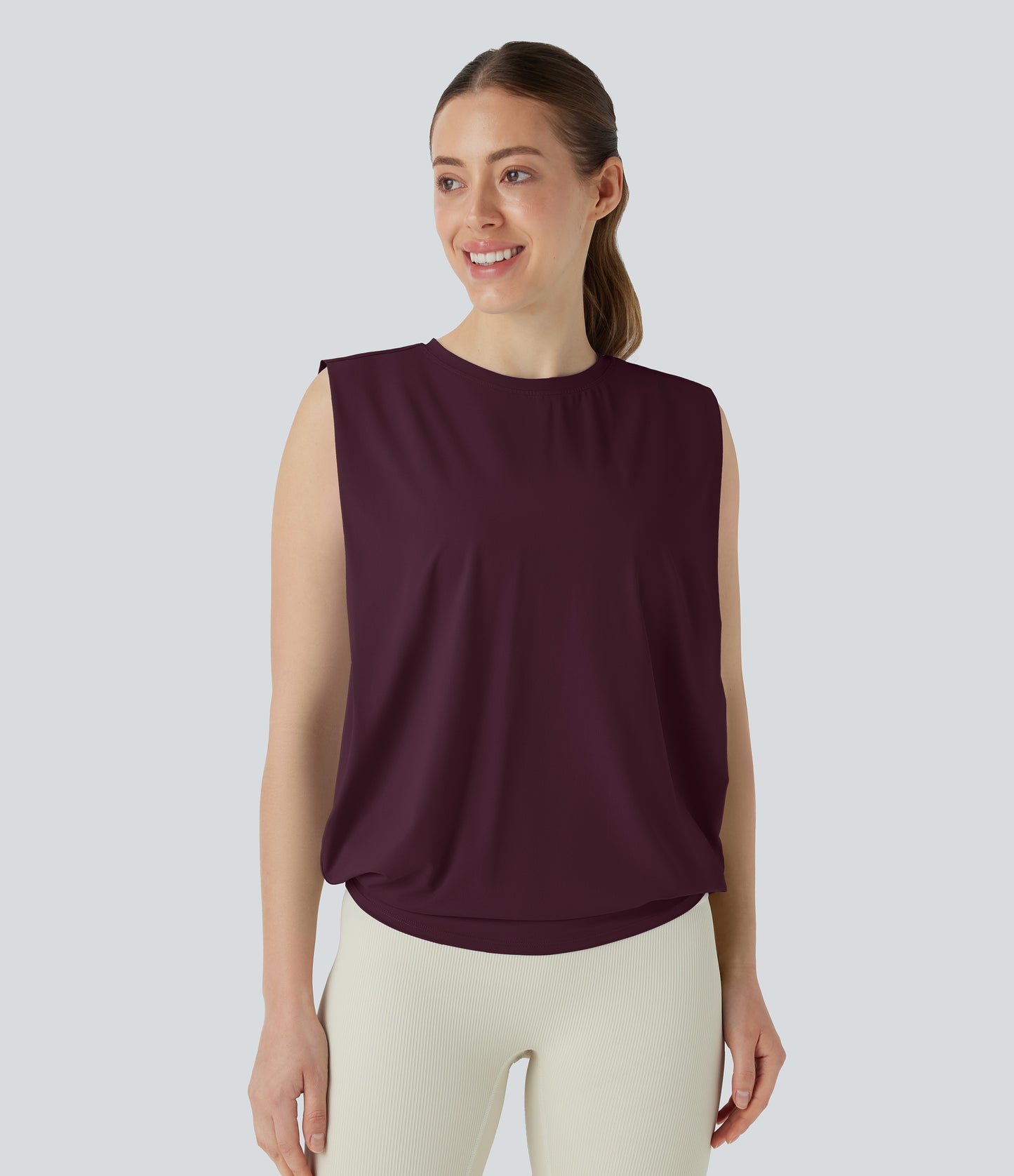 Aitana - Camiseta de yoga de cuello redondo fruncido con tacto fresco