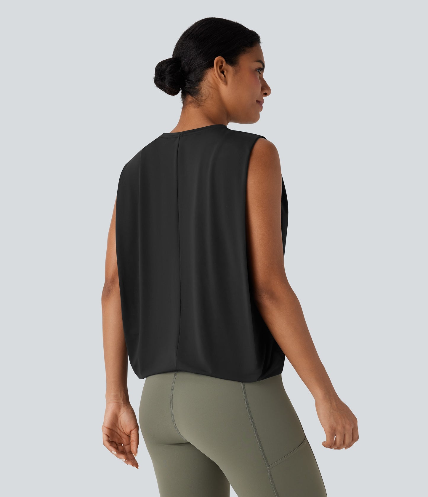 Aitana - Camiseta de yoga de cuello redondo fruncido con tacto fresco