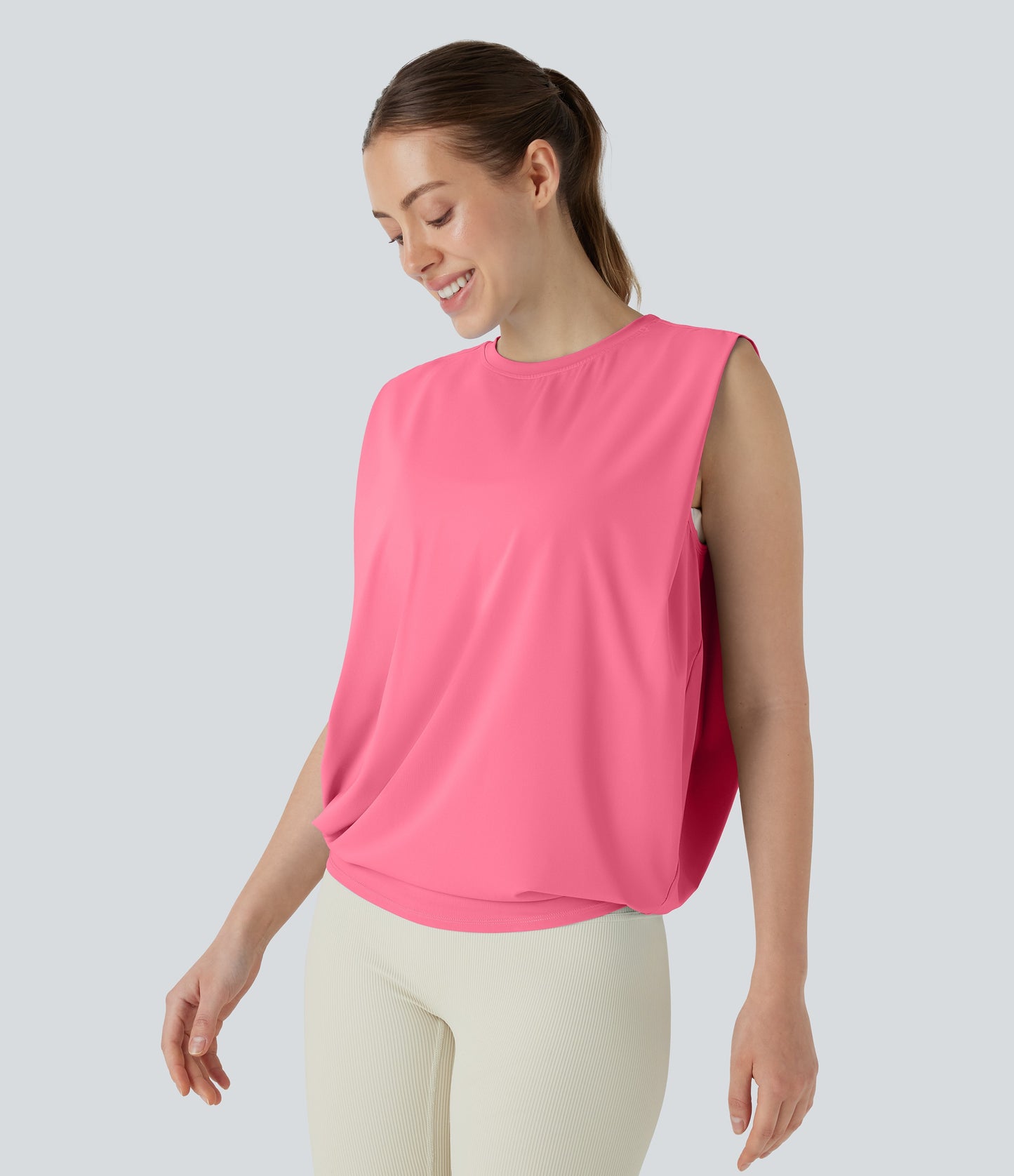 Aitana - Camiseta de yoga de cuello redondo fruncido con tacto fresco