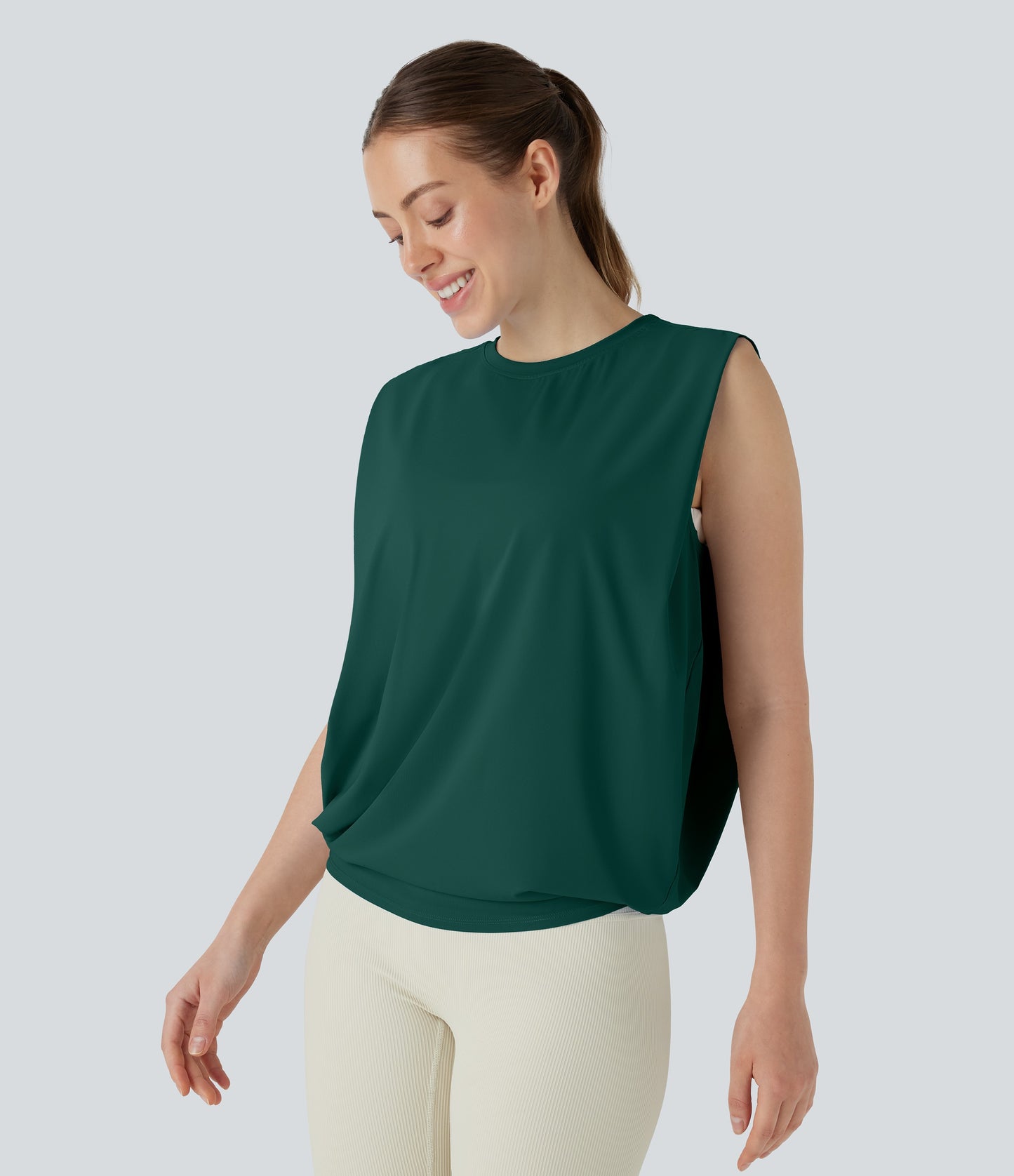 Aitana - Camiseta de yoga de cuello redondo fruncido con tacto fresco
