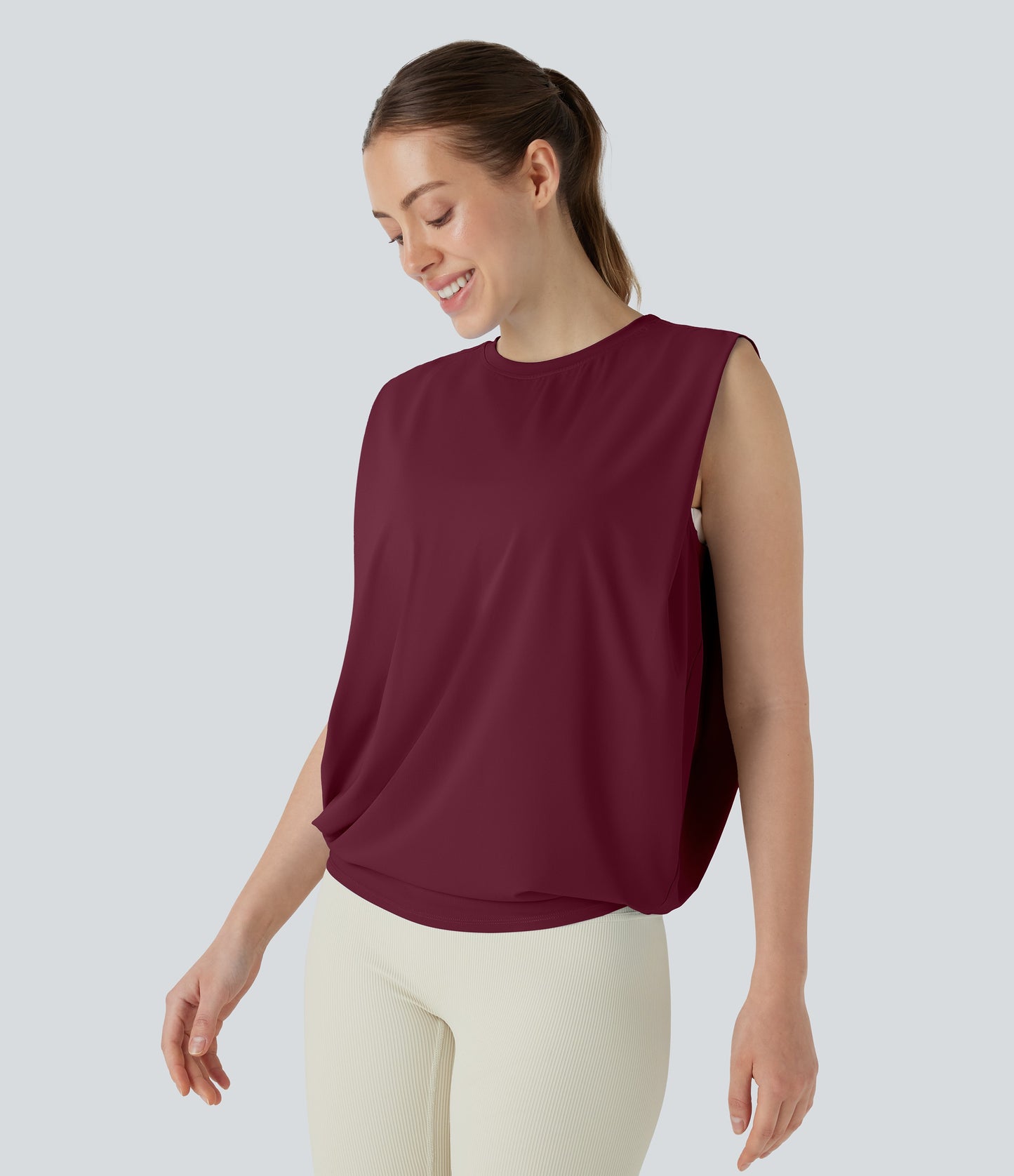 Aitana - Camiseta de yoga de cuello redondo fruncido con tacto fresco