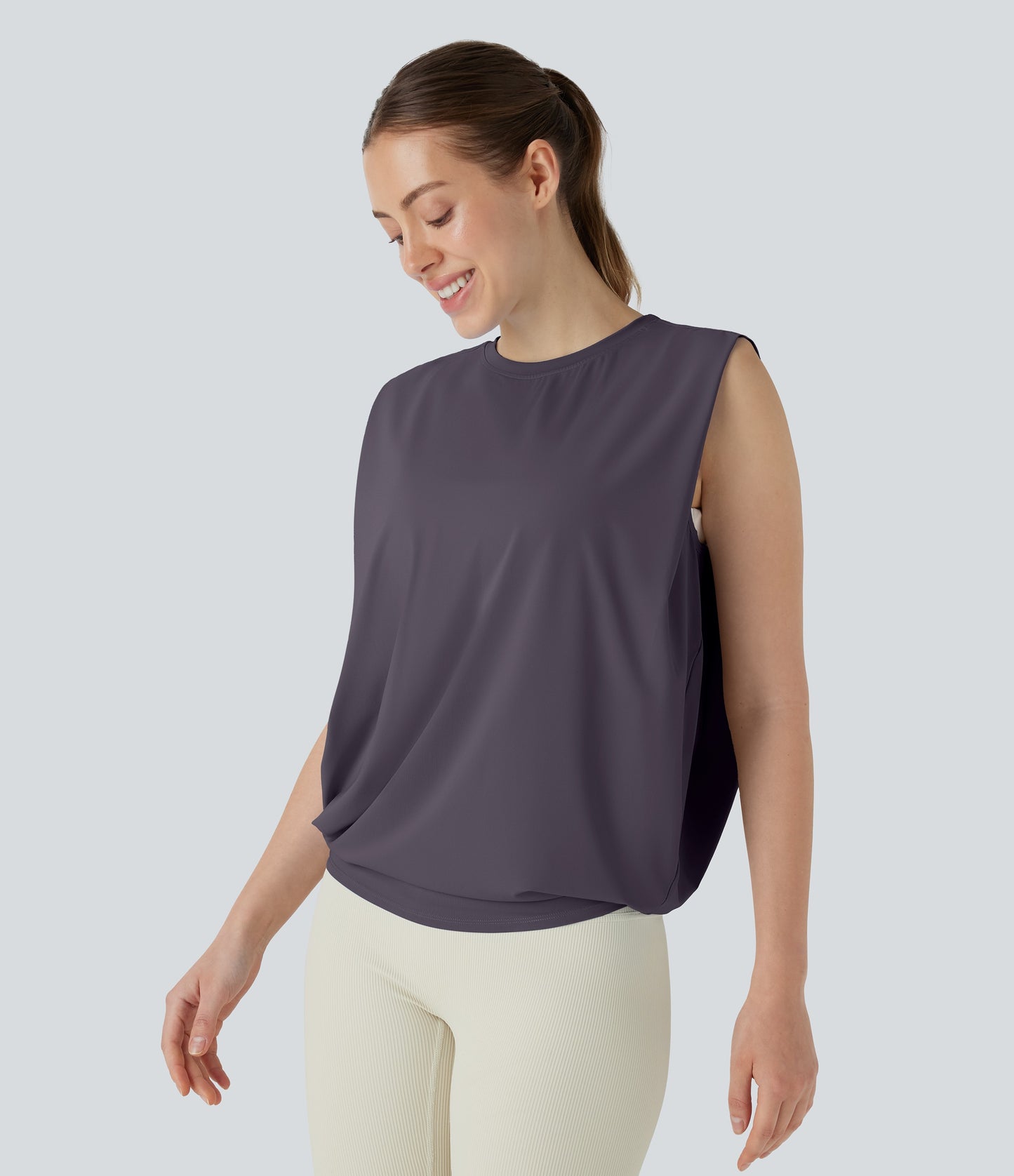 Aitana - Camiseta de yoga de cuello redondo fruncido con tacto fresco