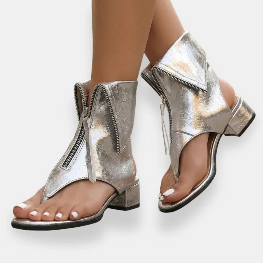 ZAFIRA | Sandalias Metalizadas con Cremallera