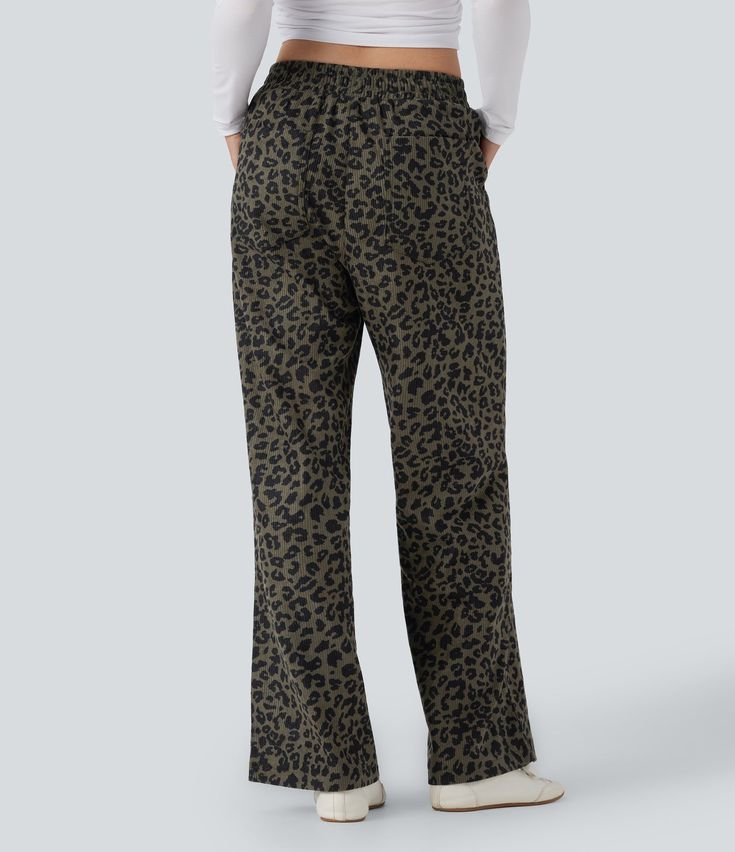 Mery - Pantalones de pana holgados con estampado de leopardo y cintura alta