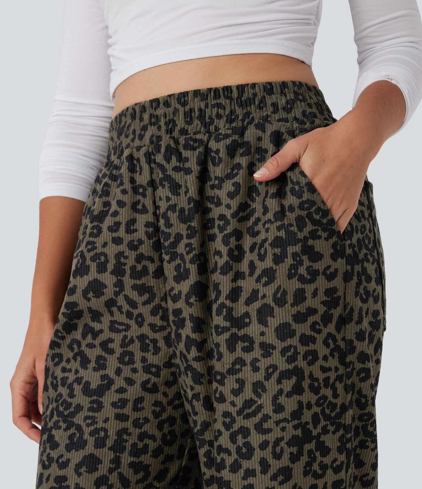 Mery - Pantalones de pana holgados con estampado de leopardo y cintura alta