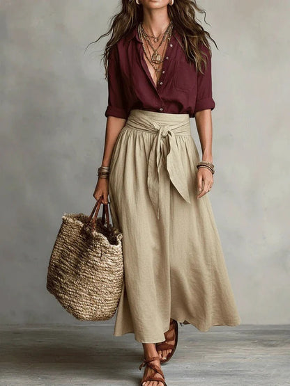 NADIA | Conjunto 2 Piezas Camisa Casual y Falda Midi