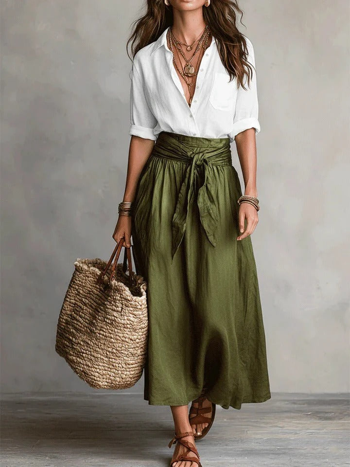 NADIA | Conjunto 2 Piezas Camisa Casual y Falda Midi