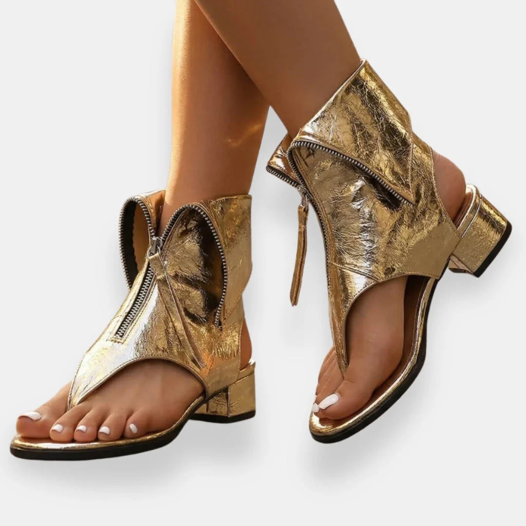 ZAFIRA | Sandalias Metalizadas con Cremallera