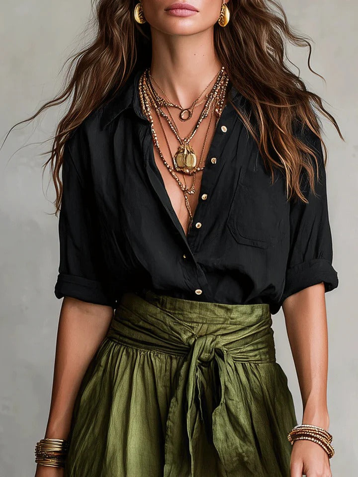 NADIA | Conjunto 2 Piezas Camisa Casual y Falda Midi