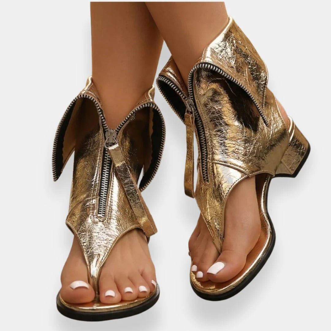 ZAFIRA | Sandalias Metalizadas con Cremallera