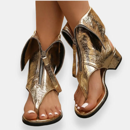 ZAFIRA | Sandalias Metalizadas con Cremallera