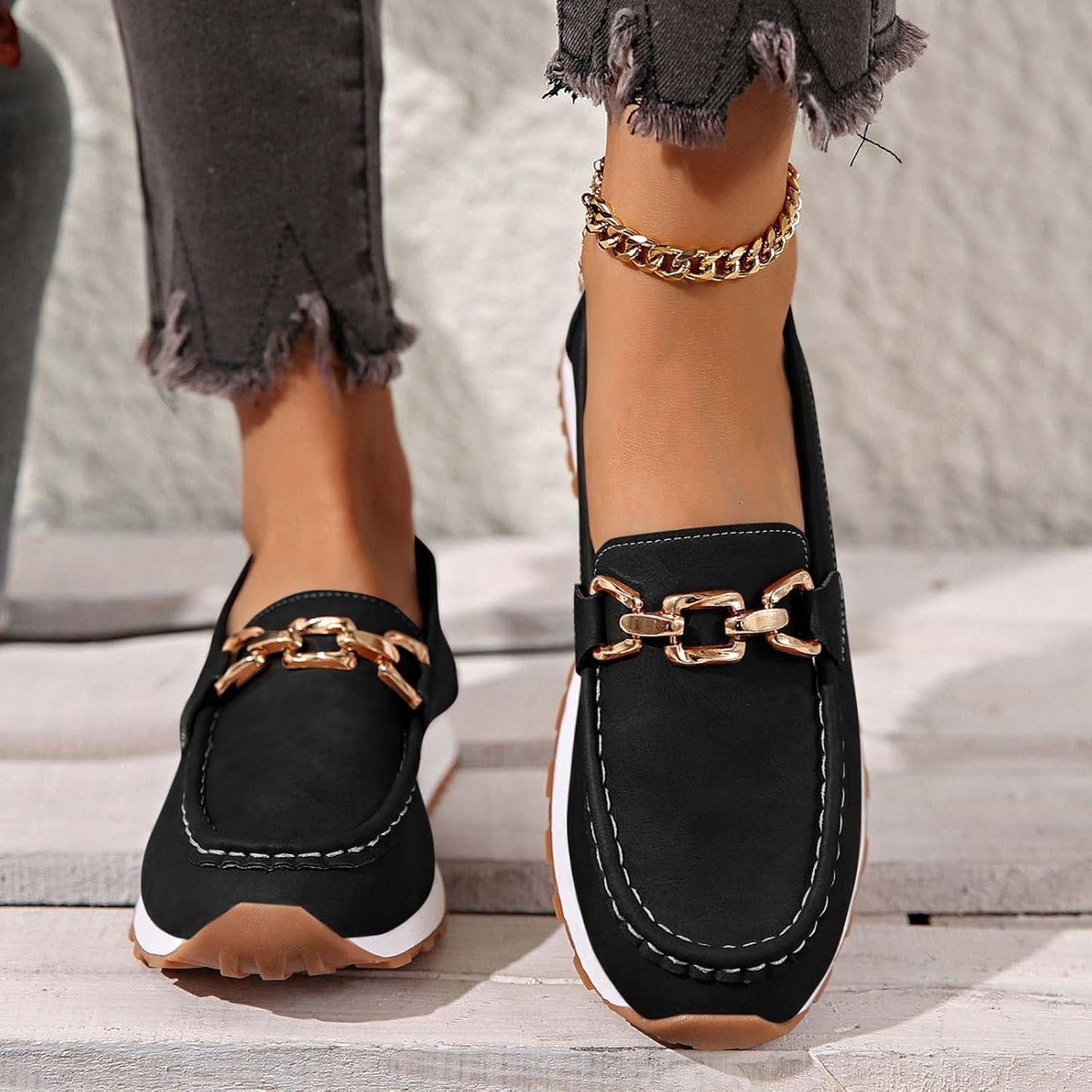 Mocasines mujer suela plana con hebilla