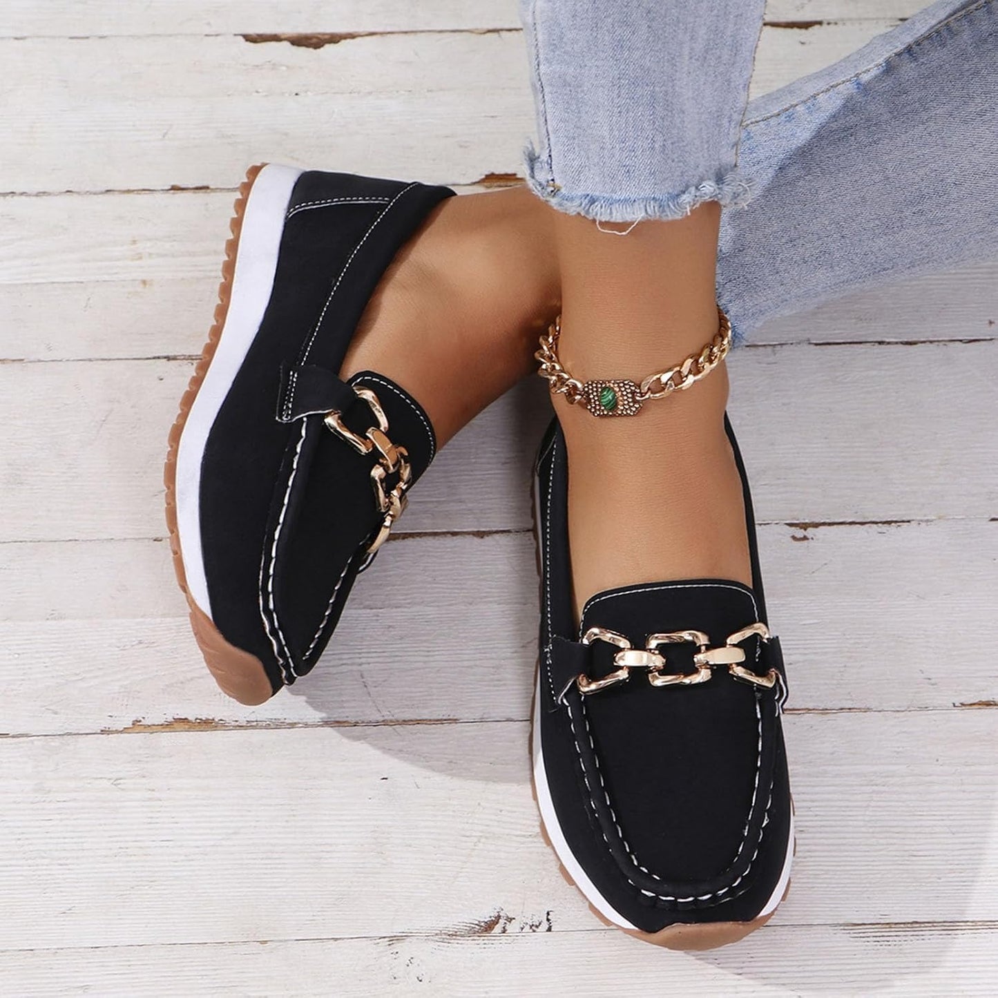 Mocasines mujer suela plana con hebilla