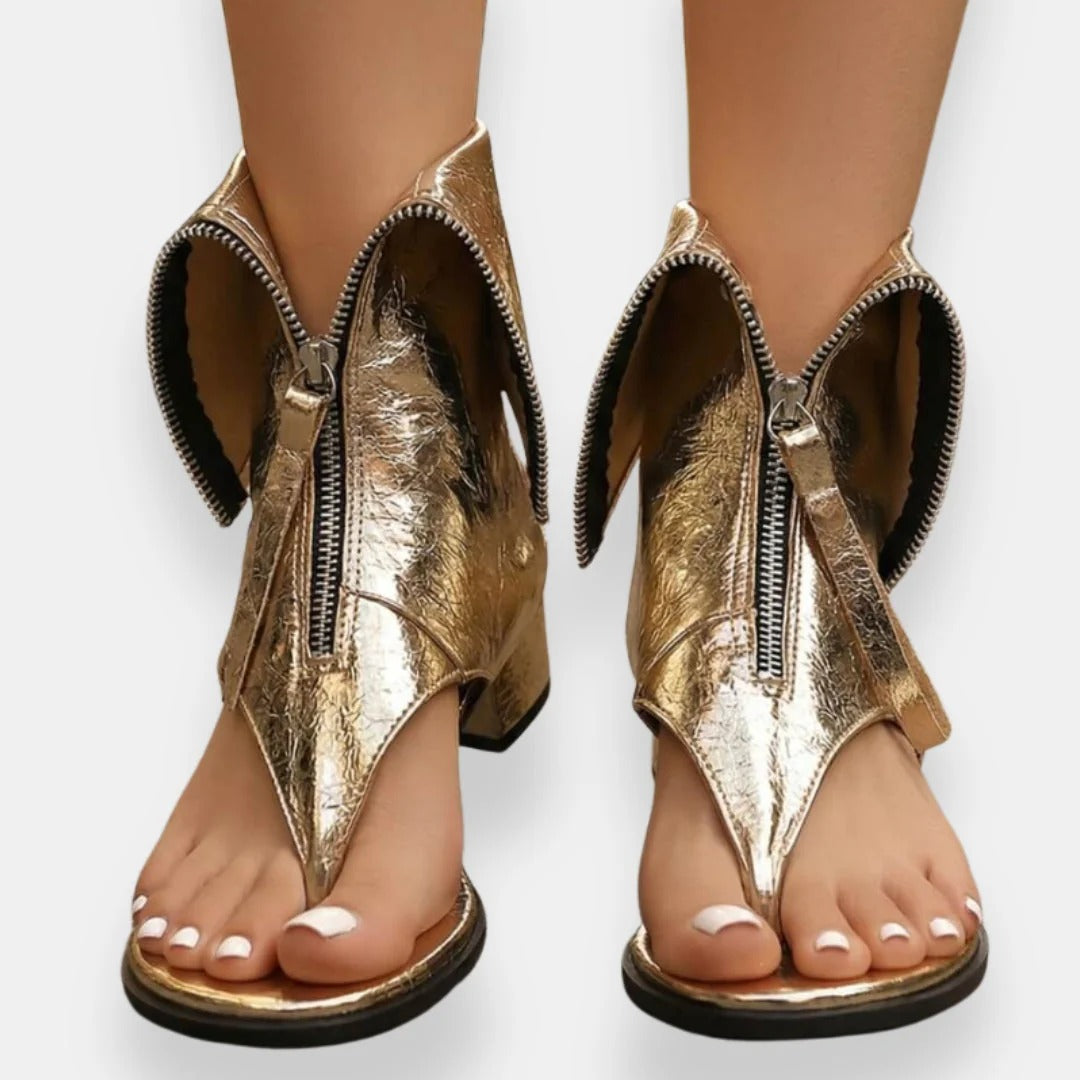 ZAFIRA | Sandalias Metalizadas con Cremallera