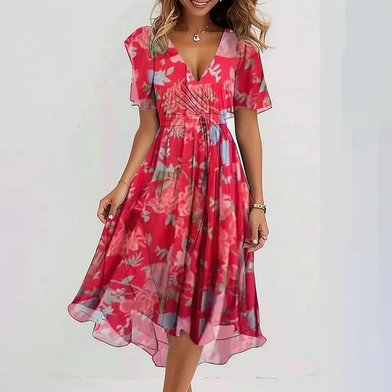 Viviana - Vestido floral holgado con escote en V profundo