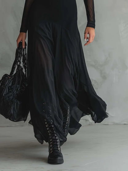 INDIA | Vestido Largo Holgado de Tul Negro.